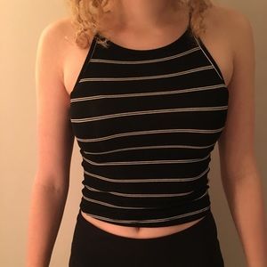 NWOT Black Striped halter crop top
